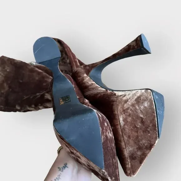 JEFFREY CAMPBELL Shego crushed velvet platform knee high boots NEW - Picture 16 of 16